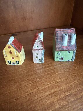 Small hand-painted ceramic house figurines from Tallinn, Estonia